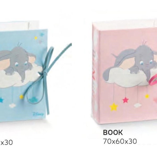Scatolina portaconfetti forma libro con decoro Dumbo rosa o azzurro DISNEY. CM 7x6 H 3