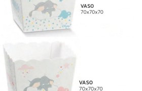 Vassoio porta confetti quadrato cartoncino con decoro Dumbo rosa o azzurro DISNEY. CM 7x7 H 7