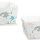 Vassoio porta confetti quadrato cartoncino con decoro Dumbo rosa o azzurro DISNEY. CM 16.5x16.5 H 12