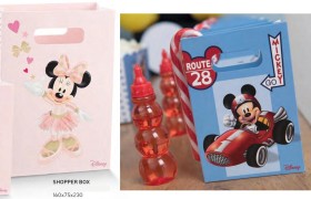Shopper cartoncino con decoro MIckey Mouse e Minnie. CM 16x7.5 H 23