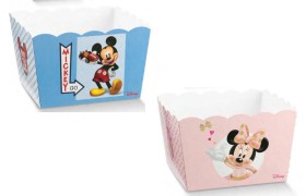Vassoio porta confetti quadrato cartoncino con decoro Mickey Mouse/Minnie DISNEY. CM 16.5x16.5 H 12