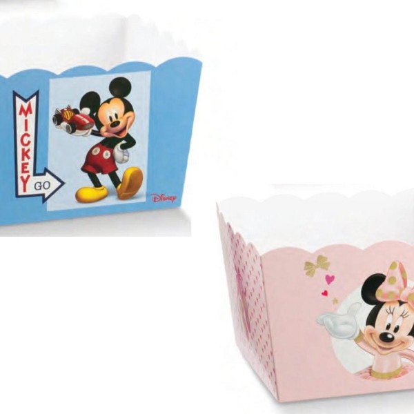 Vassoio porta confetti quadrato cartoncino con decoro Mickey Mouse/Minnie DISNEY. CM 16.5x16.5 H 12