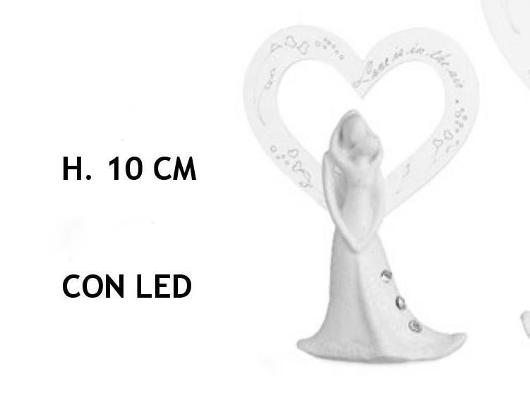 Coppia resina con cuore plexi e luce LED. H 10