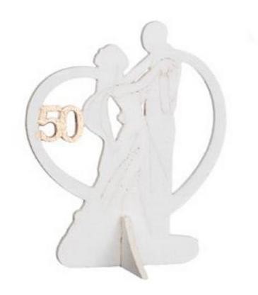 Coppia sposi in legno con dettaglio 50°MIS.7X8CM