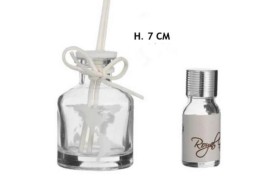 Profumatore vetro con decoro mondo e liquido profumatore. H 7