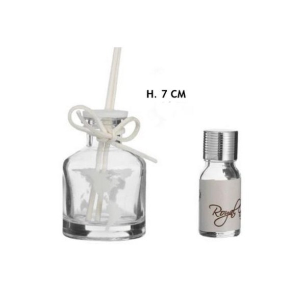Profumatore vetro con decoro mondo e liquido profumatore. H 7