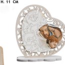 Cuore legno con Sacra Famiglia e traforo. H 11