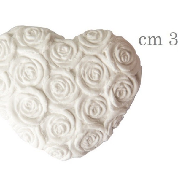 Gesso forma cuore con trama rose. CM 3,5 SET 12 PZ