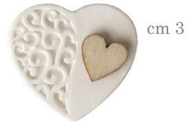 Gesso forma cuore con dettaglio cuore legno. CM 3 SET 12 PZ
