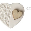 Gesso forma cuore con dettaglio cuore legno. CM 3 SET 12 PZ