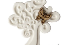 Set 6 gesso forma albero con dettaglio farfalla legno. CM 4