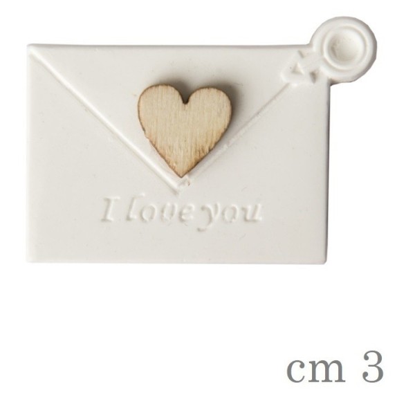 set 12 gesso forma busta con dettaglio cuore legno. CM 3