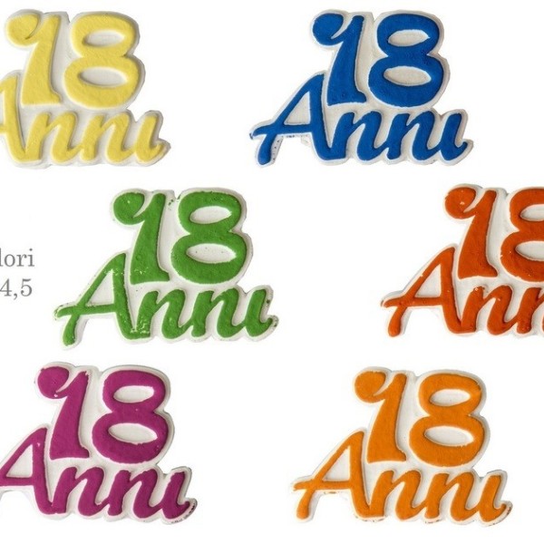 Set 12 pz gesso 18? compleanno colorato. Ass 6 colori. CM 4,5