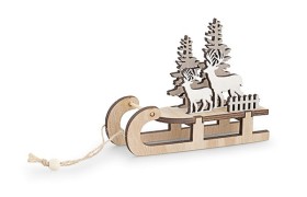 Slitta in legno con cervi. CM 13,5x4,5 H 10,5