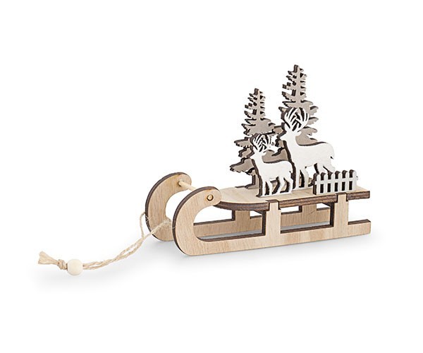 Slitta in legno con cervi. CM 13,5x4,5 H 10,5