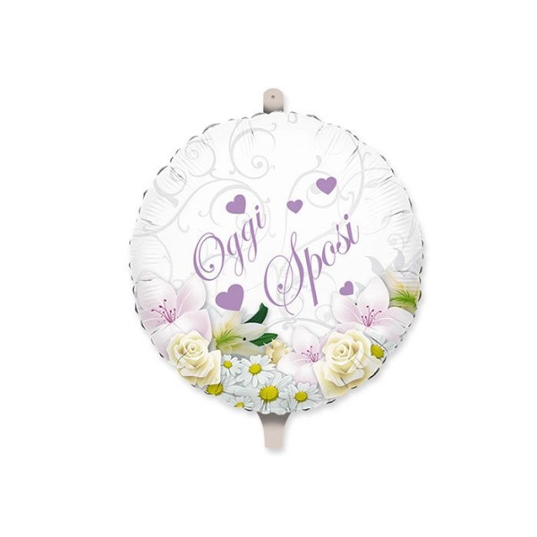 Palloncino mylar "Oggi sposi", idoneo per gonfiaggio ad elio. CM 45