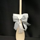 Cucchiaio in legno da cucina con applicazione cuori e fiocchi. CM 20
