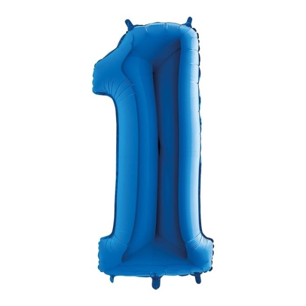 Palloncini mylar gonfiabili ad elio, numero UNO colore AZZURRO. CM 102