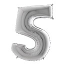 Palloncini mylar gonfiabili ad elio, numero CINQUE colore ARGENTO. CM 102