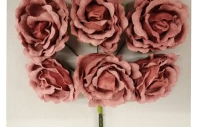Mazzo 6 fiori tessuto con bordi ondulati colore ROSA ANTICO. Diam. 3.5