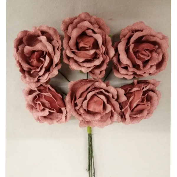 Mazzo 6 fiori tessuto con bordi ondulati colore ROSA ANTICO. Diam. 3.5