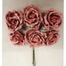 Mazzo 6 fiori tessuto con bordi ondulati colore ROSA ANTICO. Diam. 3.5