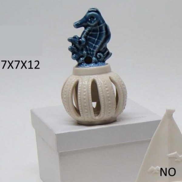 Profumatore ceramica con cavalluccio marino e scatola. CM 7x7 H 12
