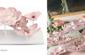 Base con fiori rosa da allestimento. CM 56.5x21