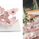Base con fiori rosa da allestimento. CM 56.5x21