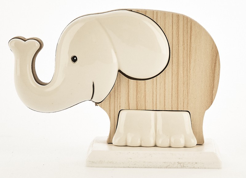 Elefante ceramica e legno bicolor. H.9 L.13