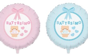 Palloncino mylar battesimo, rosa o azzurro, idoneo per gonfiaggio ad elio. CM 25