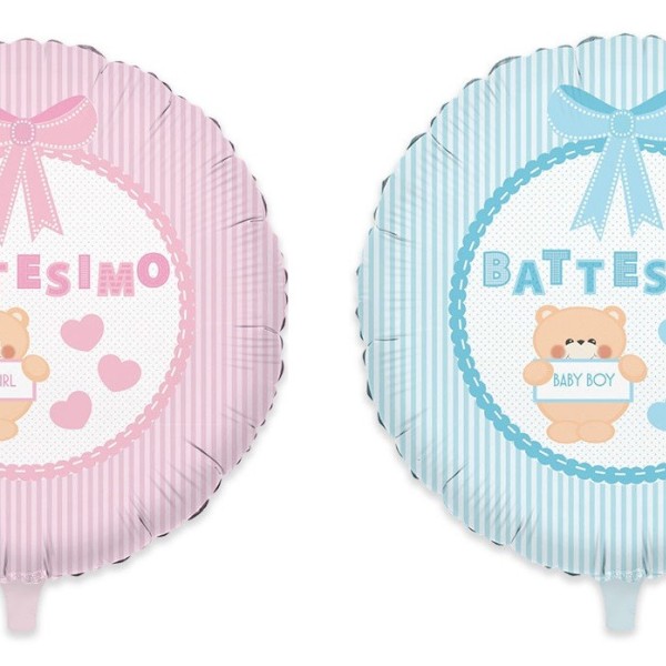 Palloncino mylar battesimo, rosa o azzurro, idoneo per gonfiaggio ad elio. CM 25