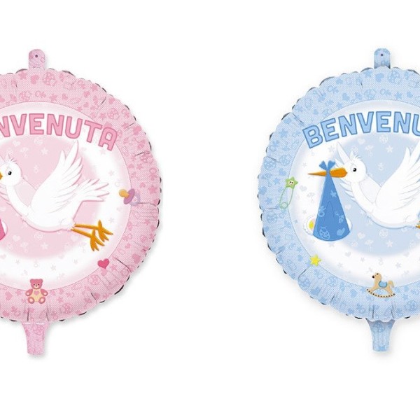 Palloncino mylar per nascita, rosa o azzurro, idoneo per gonfiaggio ad elio. CM 45