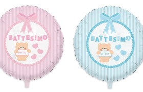 Palloncino mylar per battesimo, rosa o azzurro, idoneo per gonfiaggio ad elio. CM 45