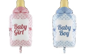 Palloncino mylar forma biberon, rosa o azzurro, idoneo per gonfiaggio ad elio. CM 43x72