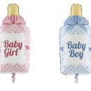 Palloncino mylar forma biberon, rosa o azzurro, idoneo per gonfiaggio ad elio. CM 43x72