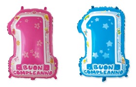 Palloncino mylar primo compleanno, rosa o azzurro, idoneo per gonfiaggio ad elio. CM 45x62