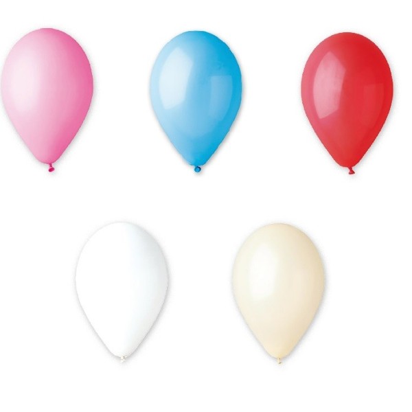 Set 100 palloncini in lattice, colori a scelta, adatti per gonfiaggio ad elio o ad aria. CM 26