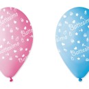 Set 100 palloncini rosa o azzurri in lattice con decoro battesimo, adatti per gonfiaggio ad elio o ad aria. CM 30