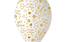 Set 100 palloncini trasparenti in lattice con decoro e scritta "W gli sposi" oro, adatti per gonfiaggio ad elio o ad aria. CM 30