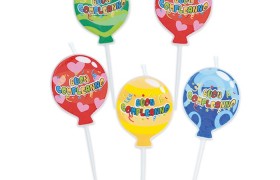 Set 5 candeline forma palloncino, con scritta "Buon compleanno". CM 8