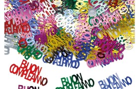 Set 15 GR coriandoli scritta "Buon compleanno" in plastica decorativi.