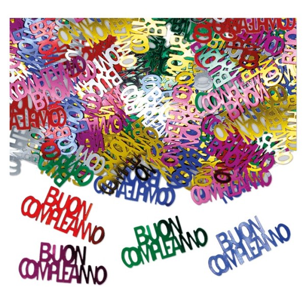 Set 15 GR coriandoli scritta "Buon compleanno" in plastica decorativi.