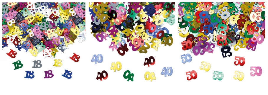 Set 15 GR coriandoli forma numeri in plastica decorativi.