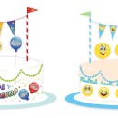 Set decorazione torta in cartoncino: girotorta, 3 picks, decorazione con festoni.