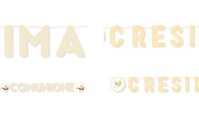 Festone cartoncino scritta "Prima Comunione" o "Cresima". MT 6