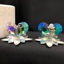 Cuore cristallo boreale su base vetro fiore con placca immagine sacra e scatola. CM 6 MADE IN ITALY