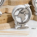 Profumatore resina e legno forma globo con scatola, profumo interno e scatolina pvc porta confetti. CM 8x6.5 MADE IN ITALY