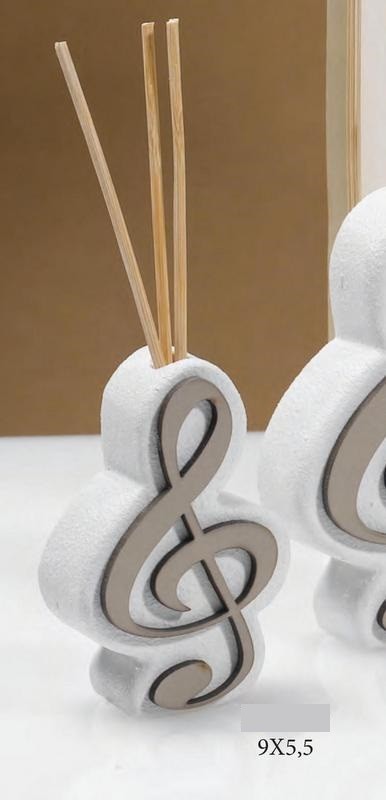Profumatore resina e legno forma chiave di violino con scatolina pvc porta confetti e scatola. CM 9x5.5 MADE IN ITALY