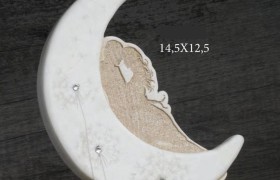 Luna in resina con sposi e dettagli strass, scatolina pvc interna porta confetti e scatola. CM 15x13 MADE IN ITALY